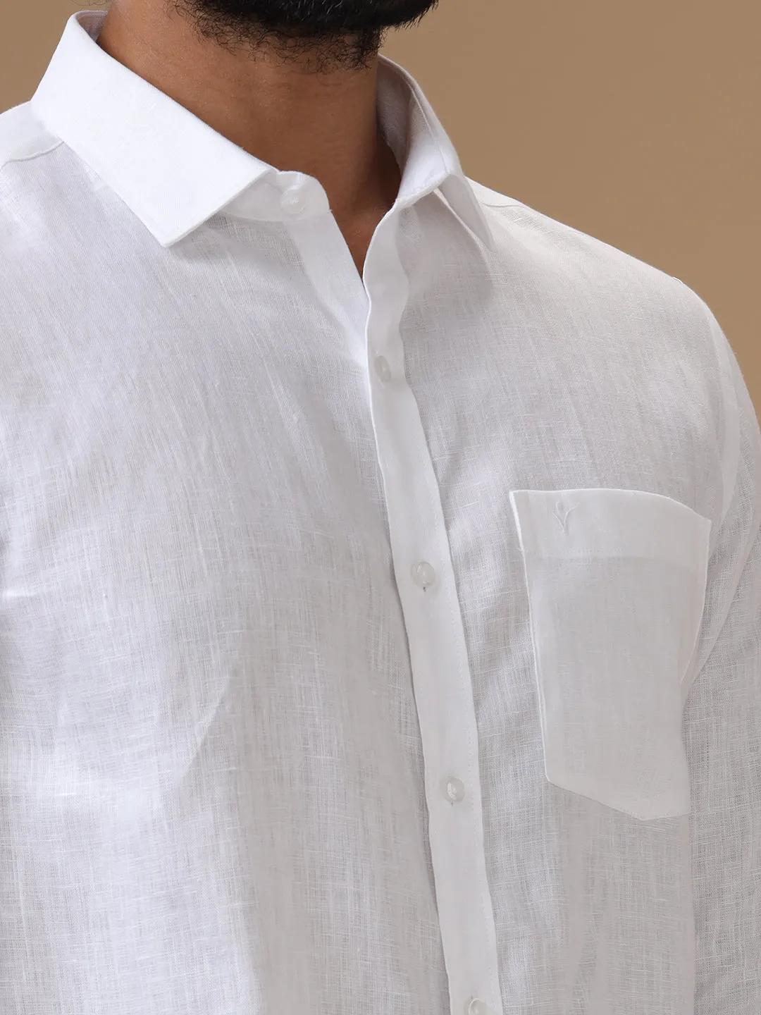 Men Pure Linen White Shirt 5445