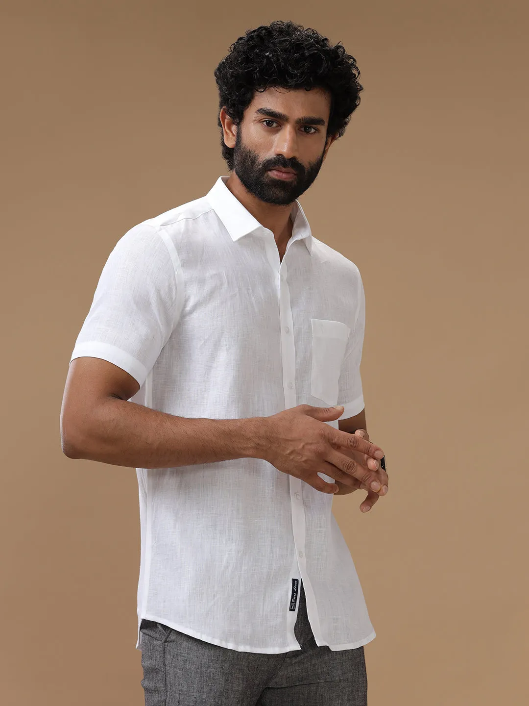 Men Pure Linen White Shirt 5445