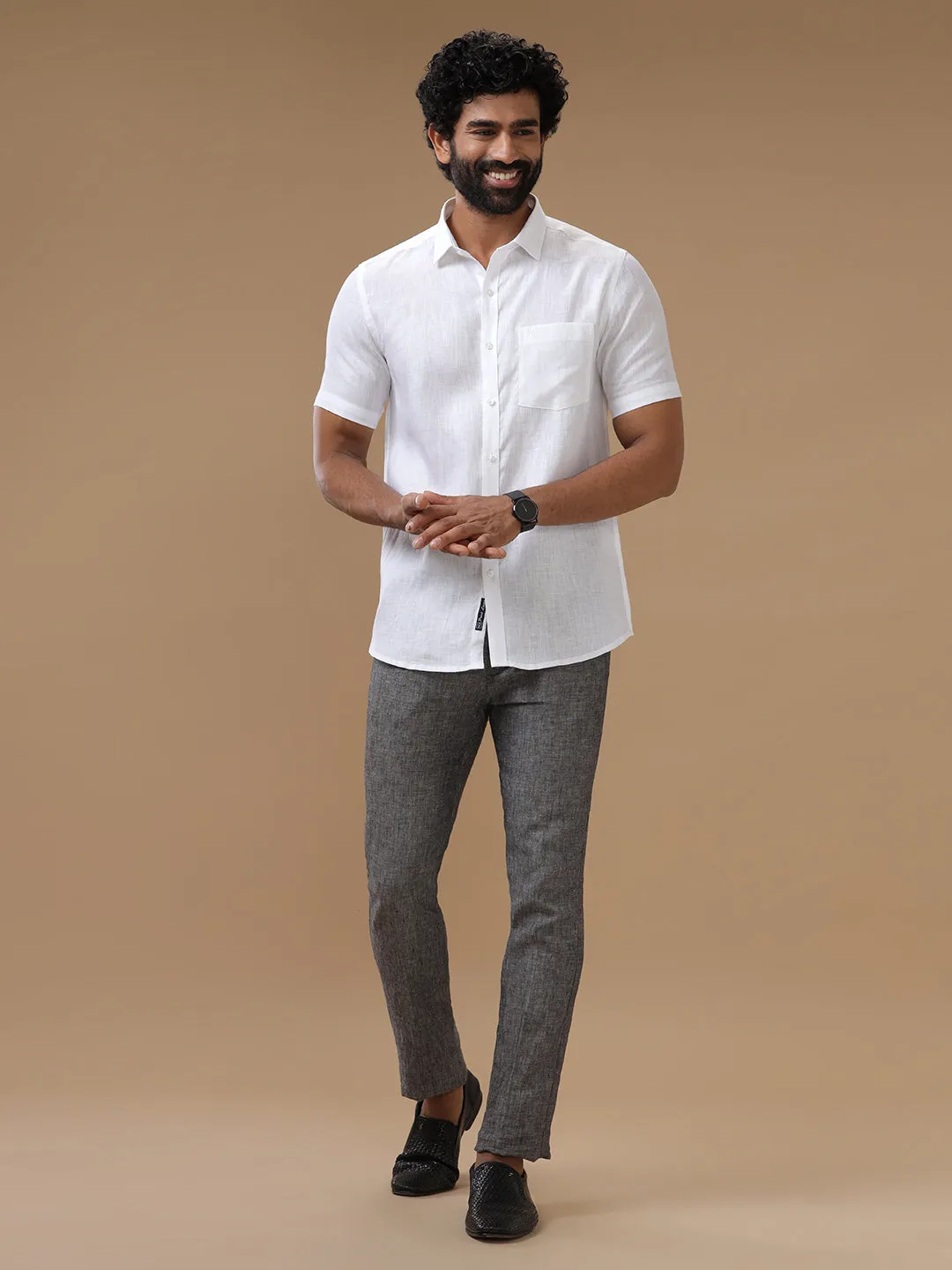 Men Pure Linen White Shirt 5445