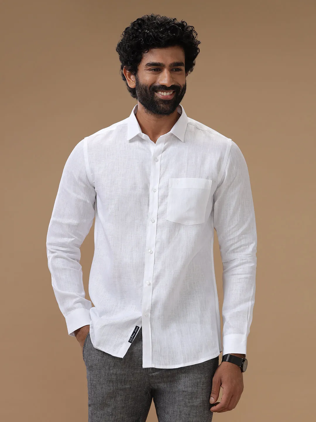 Men Pure Linen White Shirt 5445