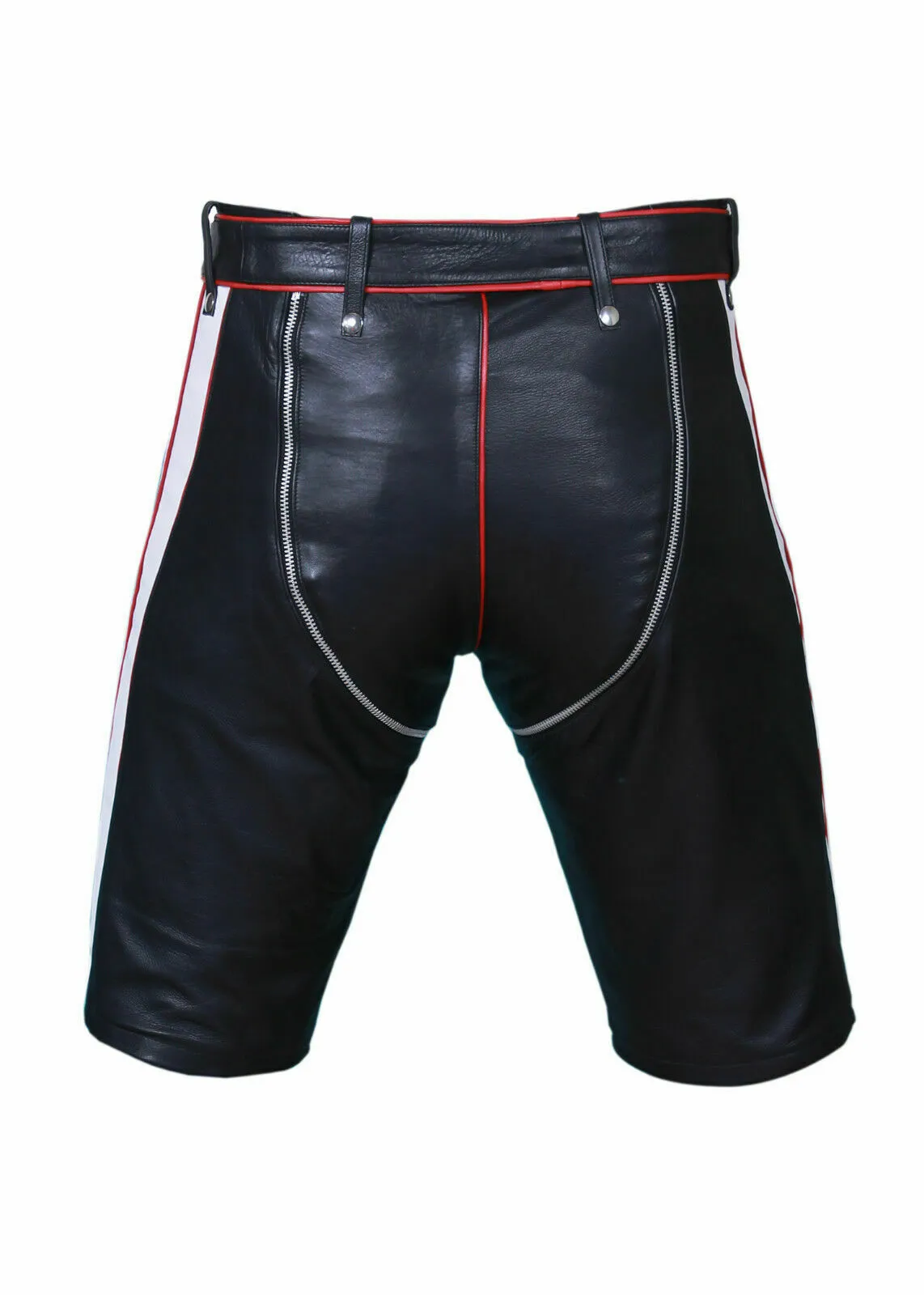 Men's Genuine Leather Zipper Shorts with Belt
