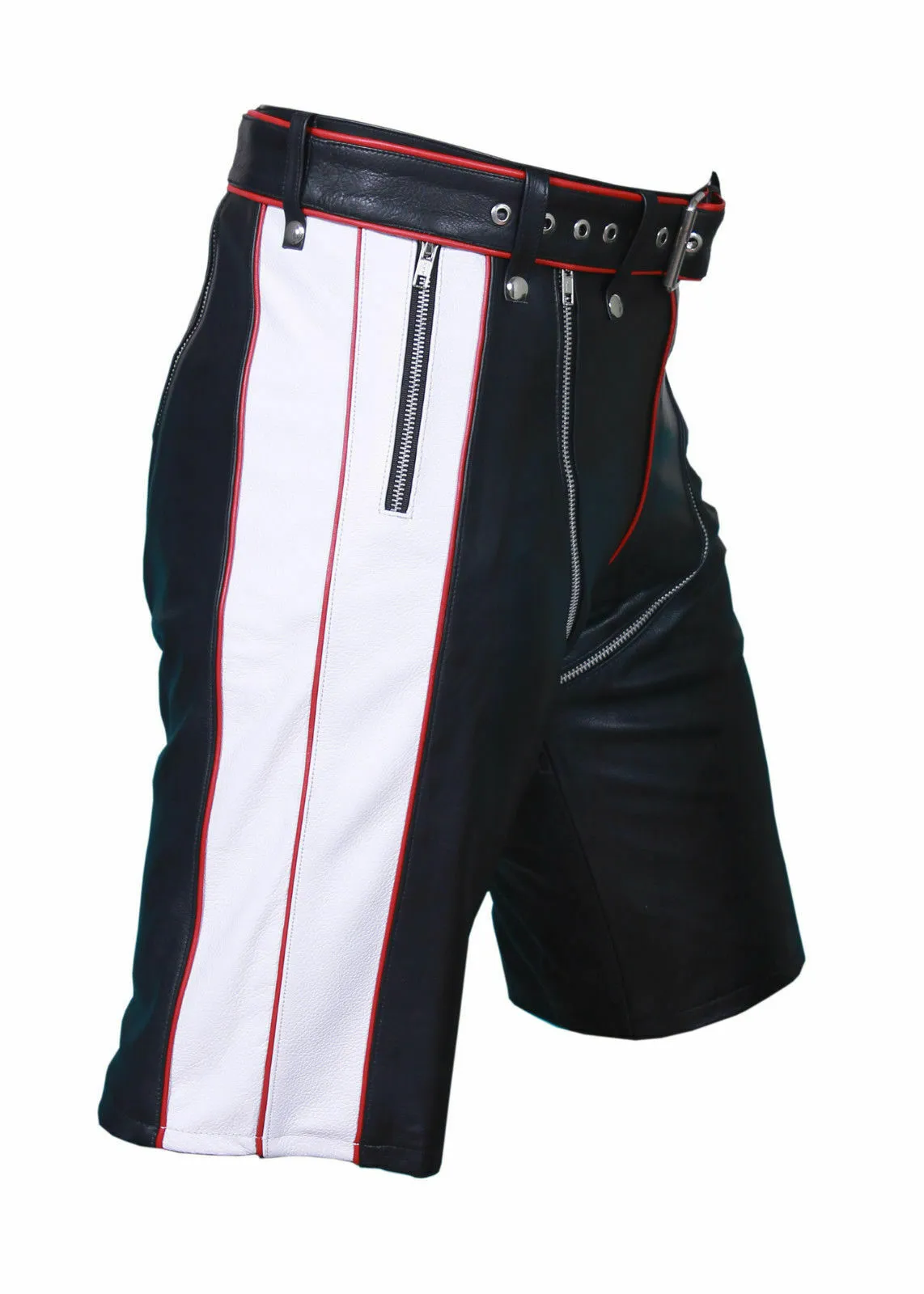 Men's Genuine Leather Zipper Shorts with Belt