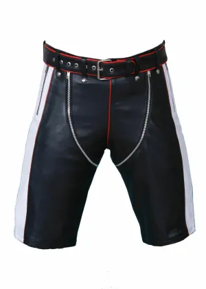 Men's Genuine Leather Zipper Shorts with Belt