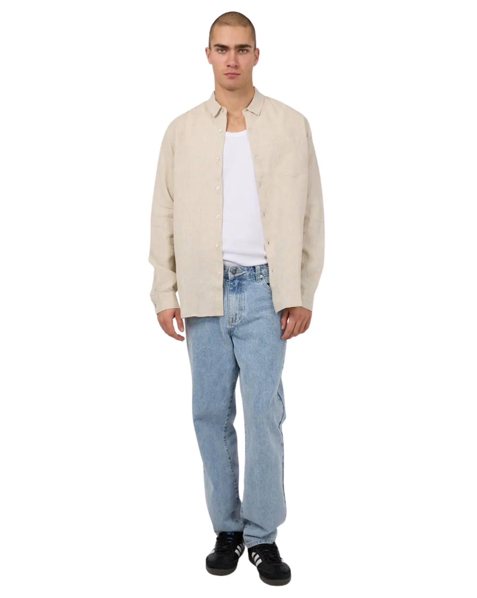 Mens Linen LS Shirt - Natural