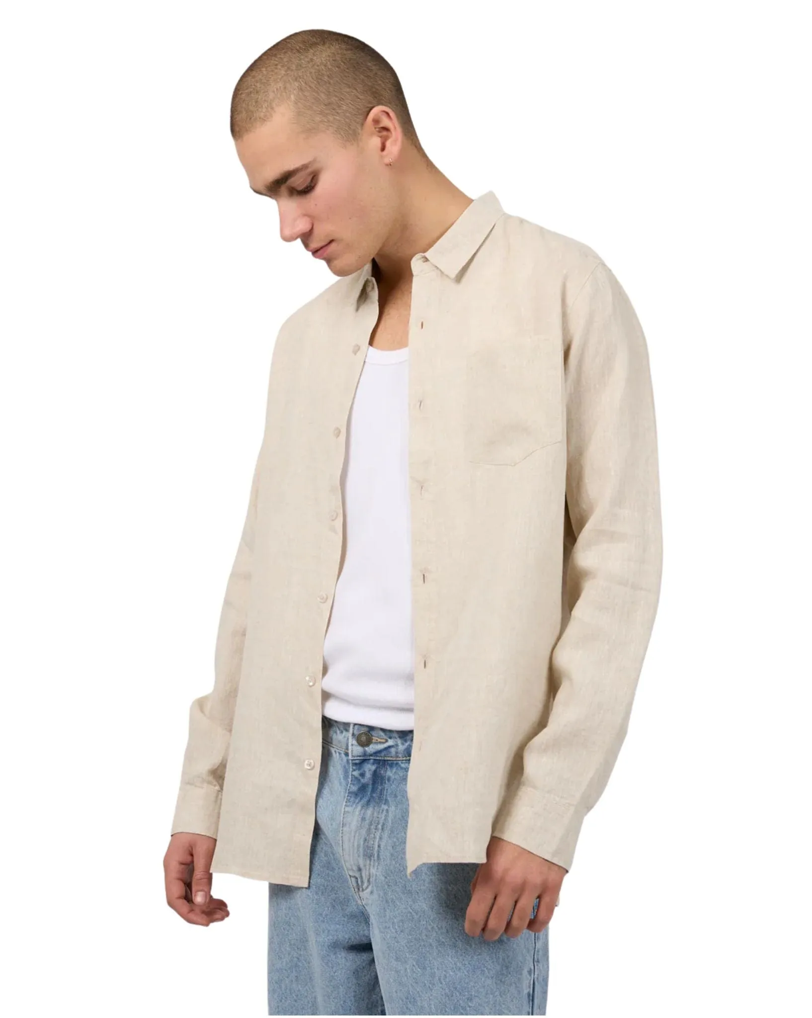 Mens Linen LS Shirt - Natural