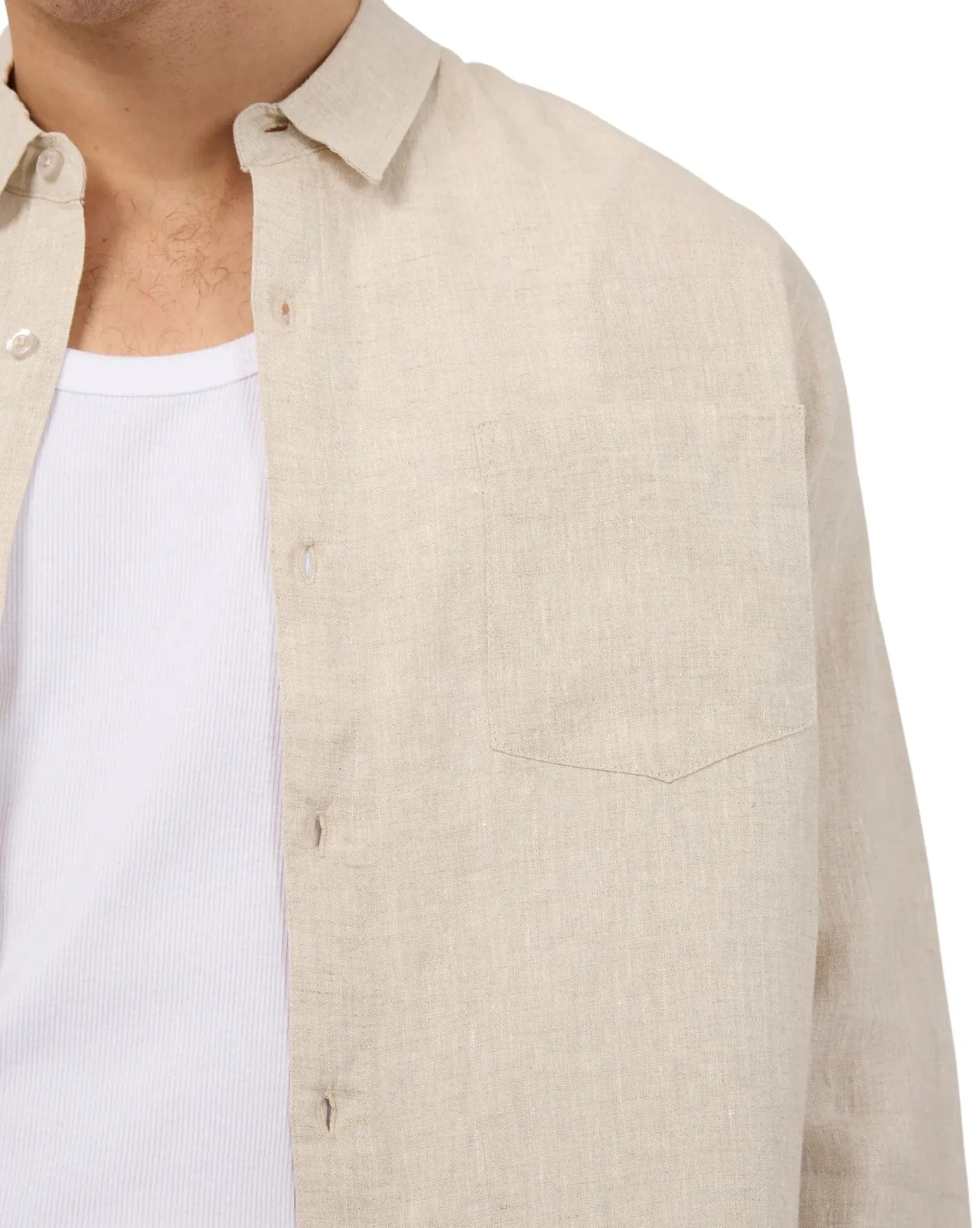 Mens Linen LS Shirt - Natural