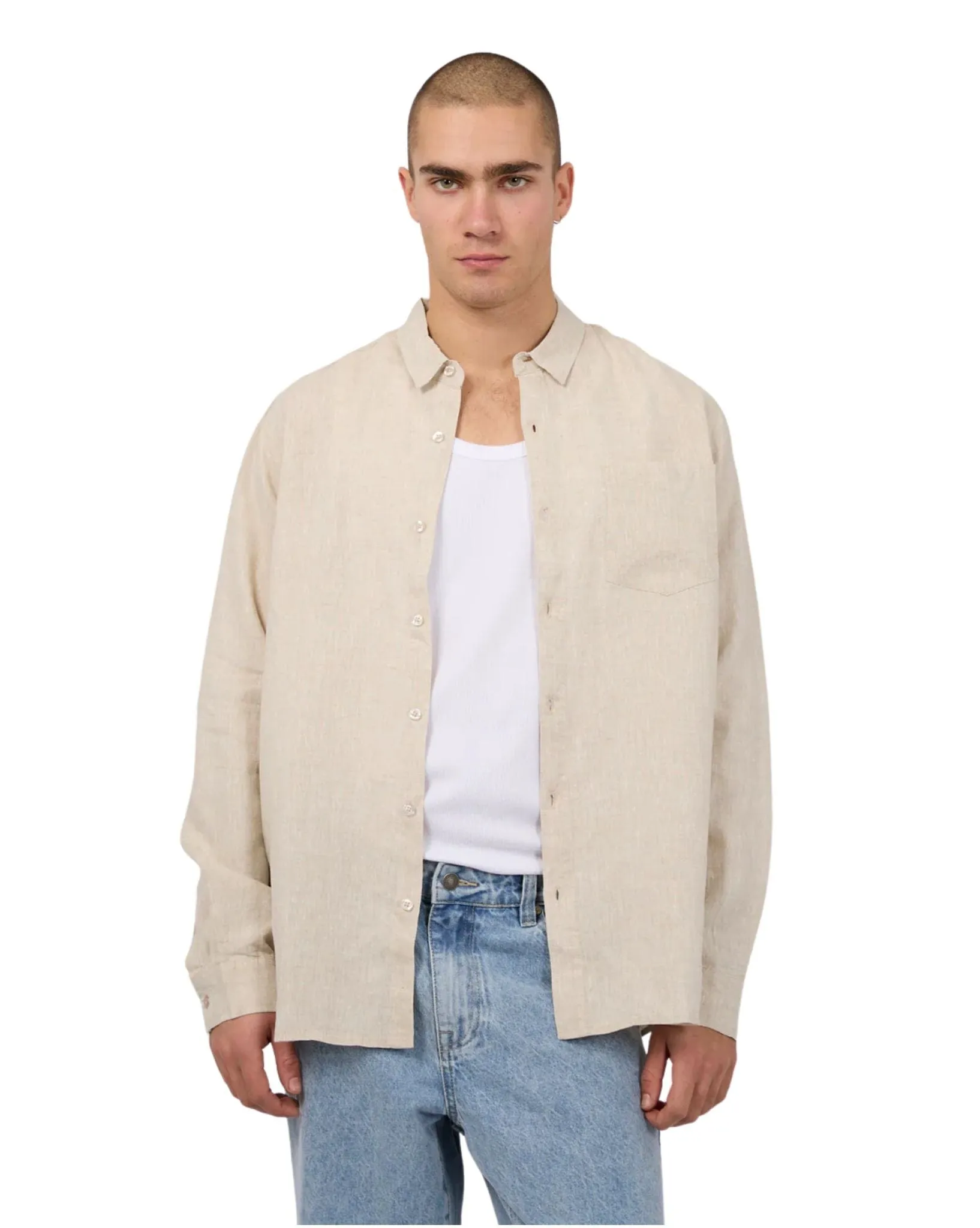 Mens Linen LS Shirt - Natural