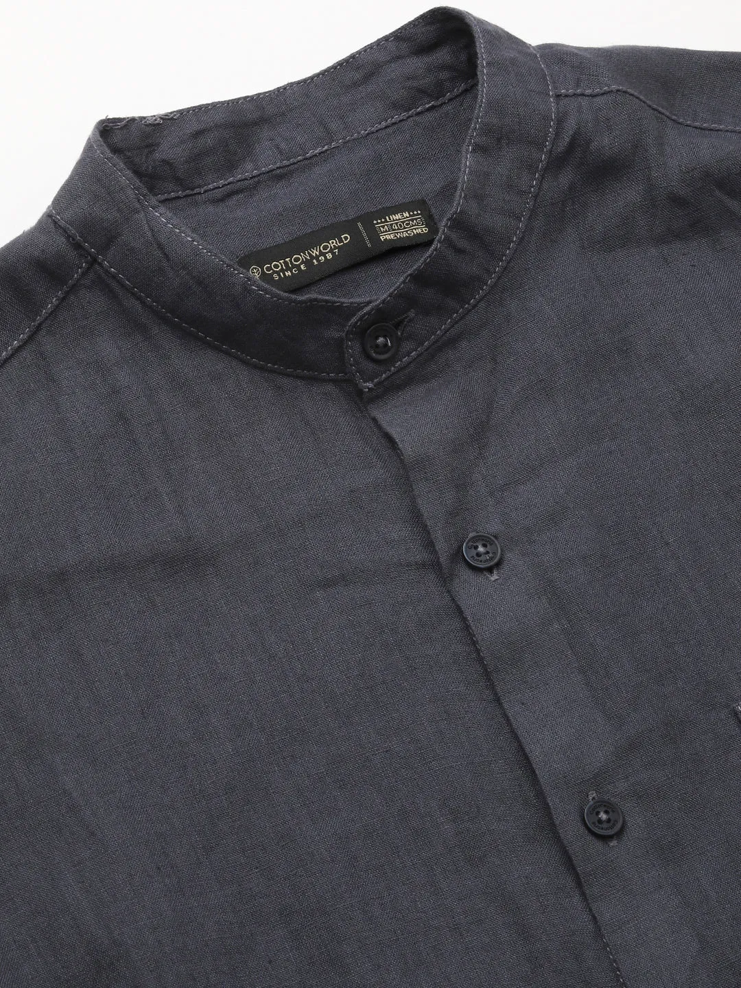 Men's Navy Linen Regular Fit Shirt