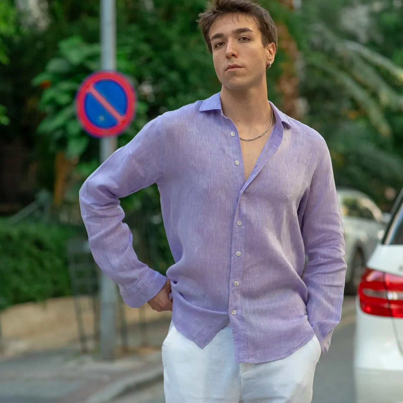 Men's Pale Purple Linen Shirt