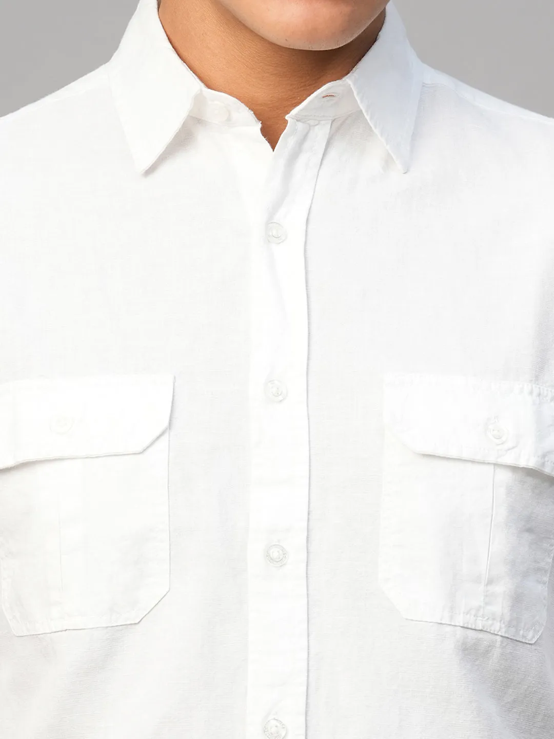 Men's White Linen Cotton Regular Fit  Shirt