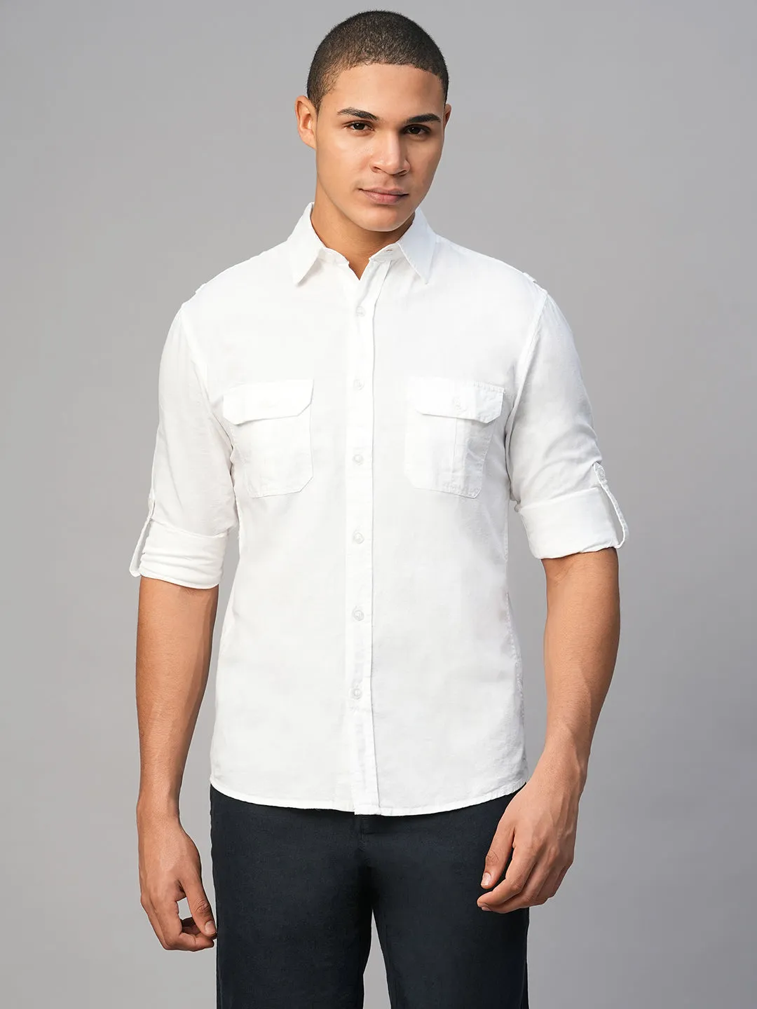 Men's White Linen Cotton Regular Fit  Shirt