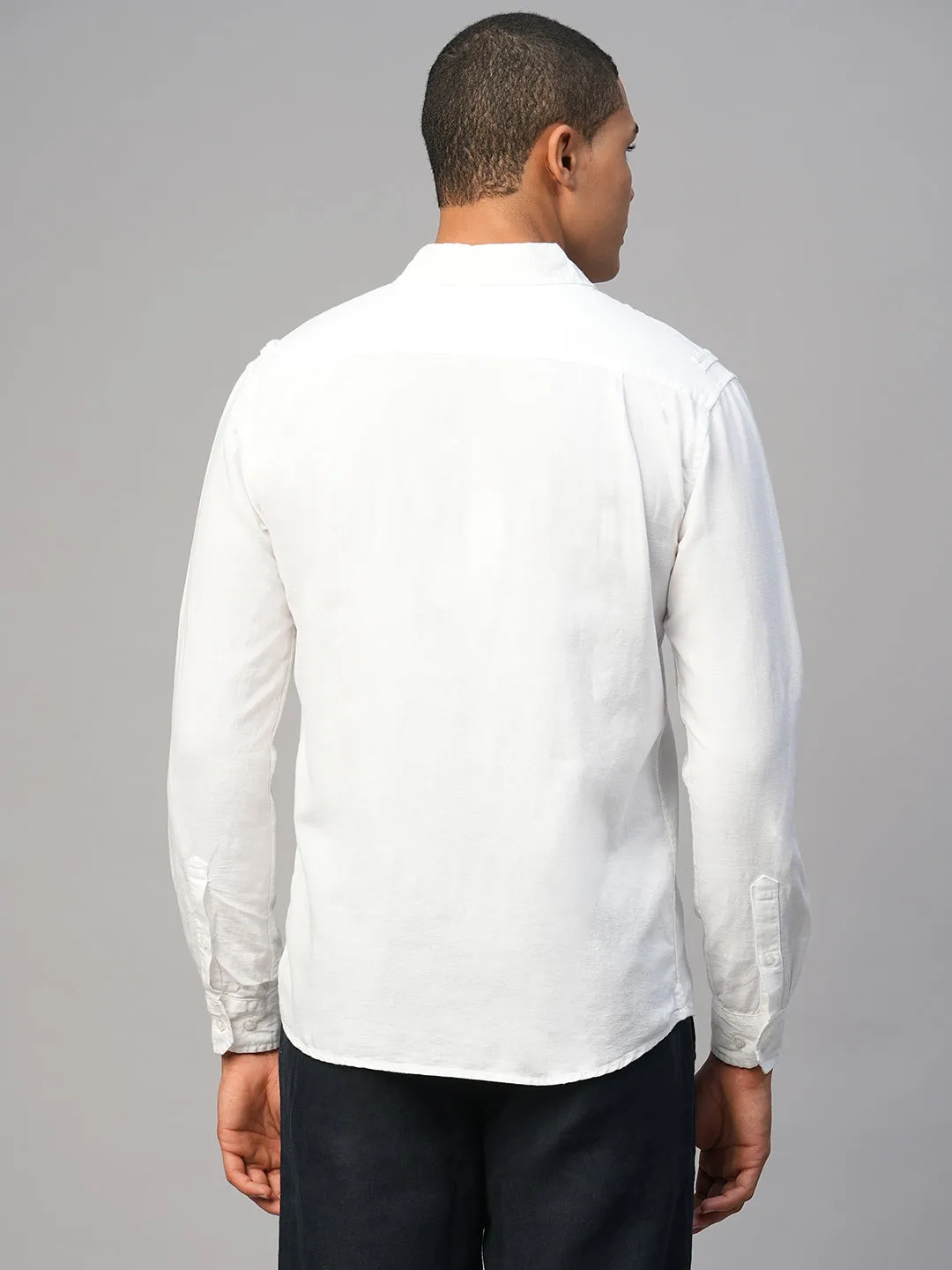 Men's White Linen Cotton Regular Fit  Shirt