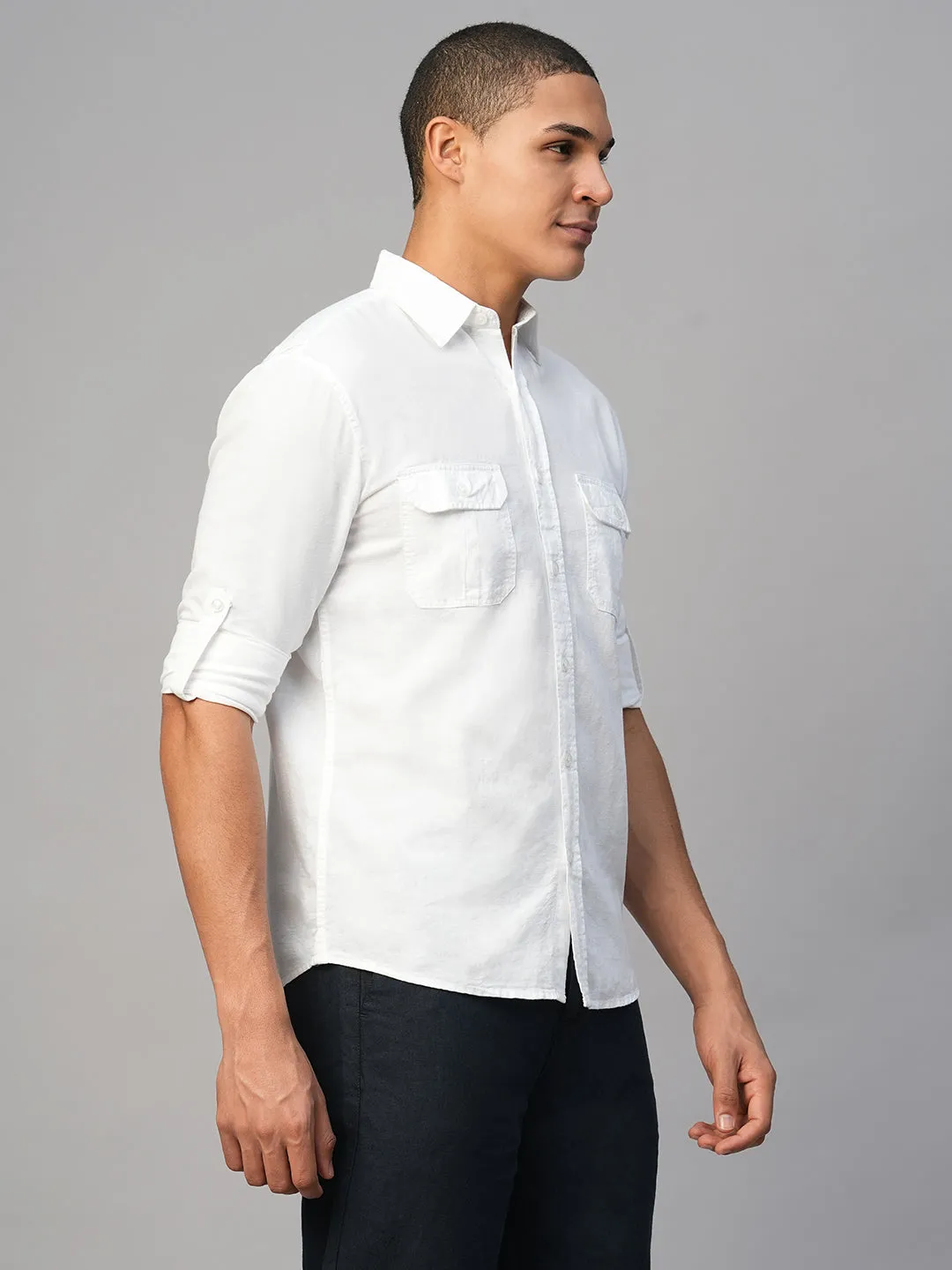 Men's White Linen Cotton Regular Fit  Shirt