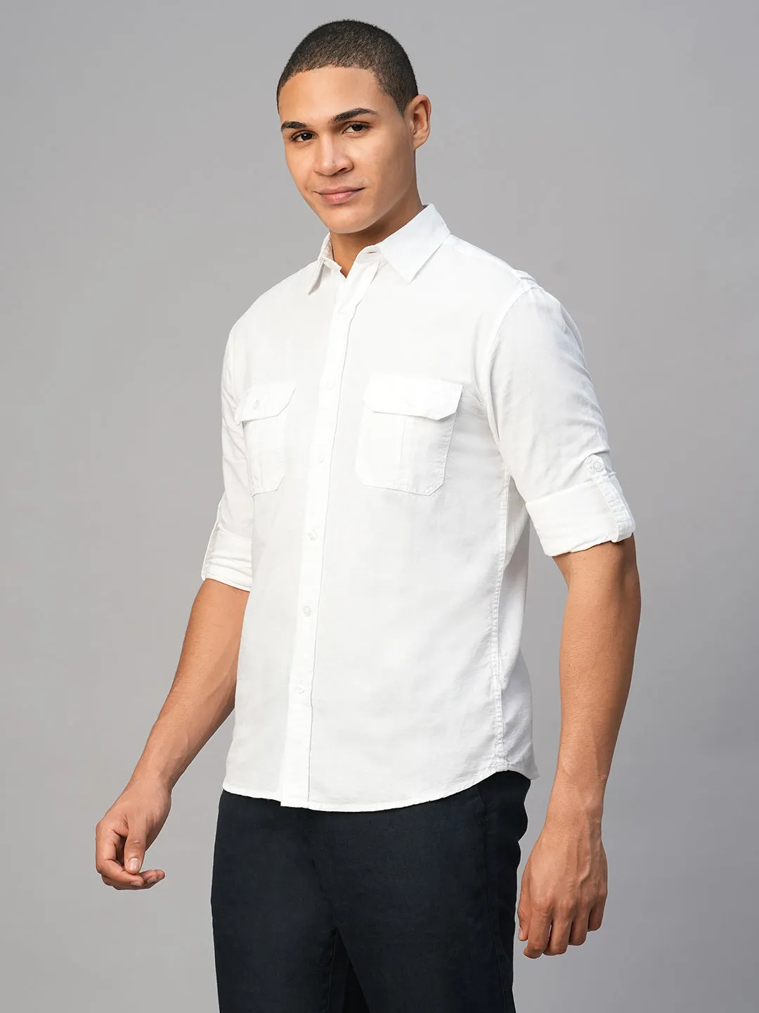 Men's White Linen Cotton Regular Fit  Shirt