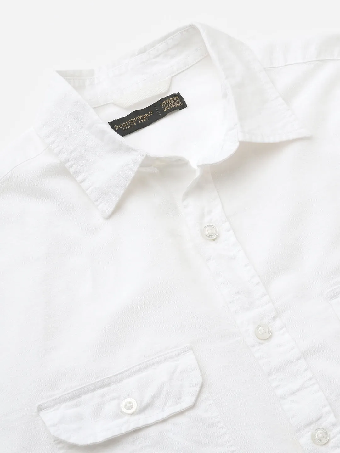 Men's White Linen Cotton Regular Fit  Shirt