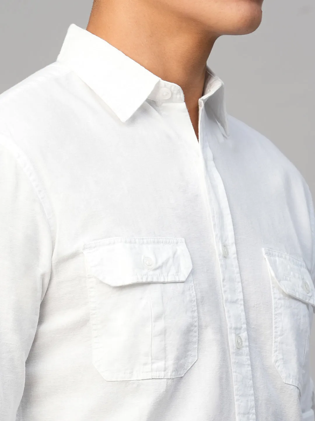 Men's White Linen Cotton Regular Fit  Shirt
