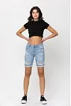 Mid Rise Distress Raw Hem Bermuda