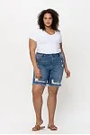 Mid Rise Distress Raw Hem Bermuda