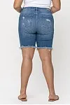 Mid Rise Distress Raw Hem Bermuda