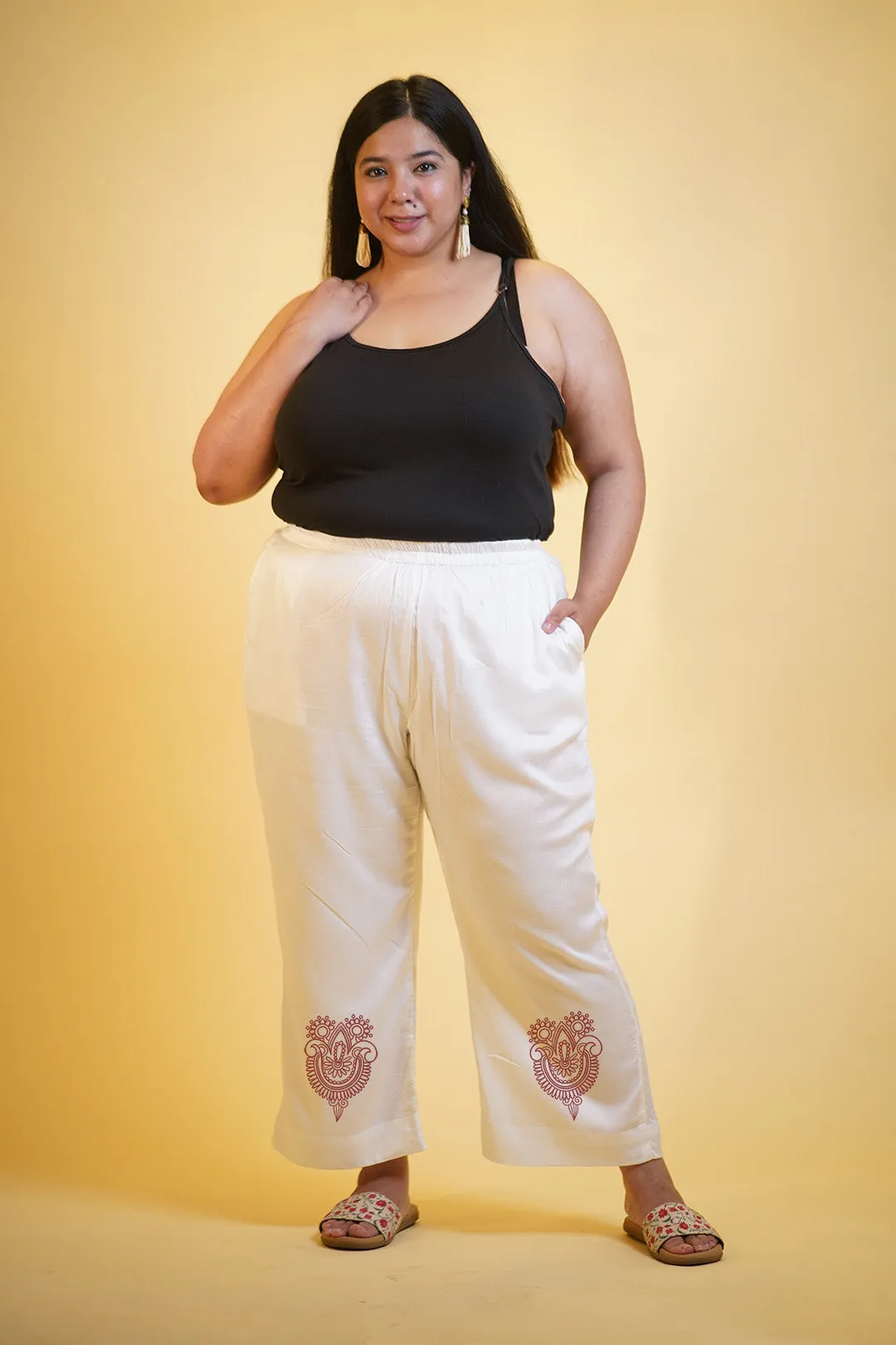 MilkyWhite Rayon PrintedPalazzoPants - Ethnoblanc