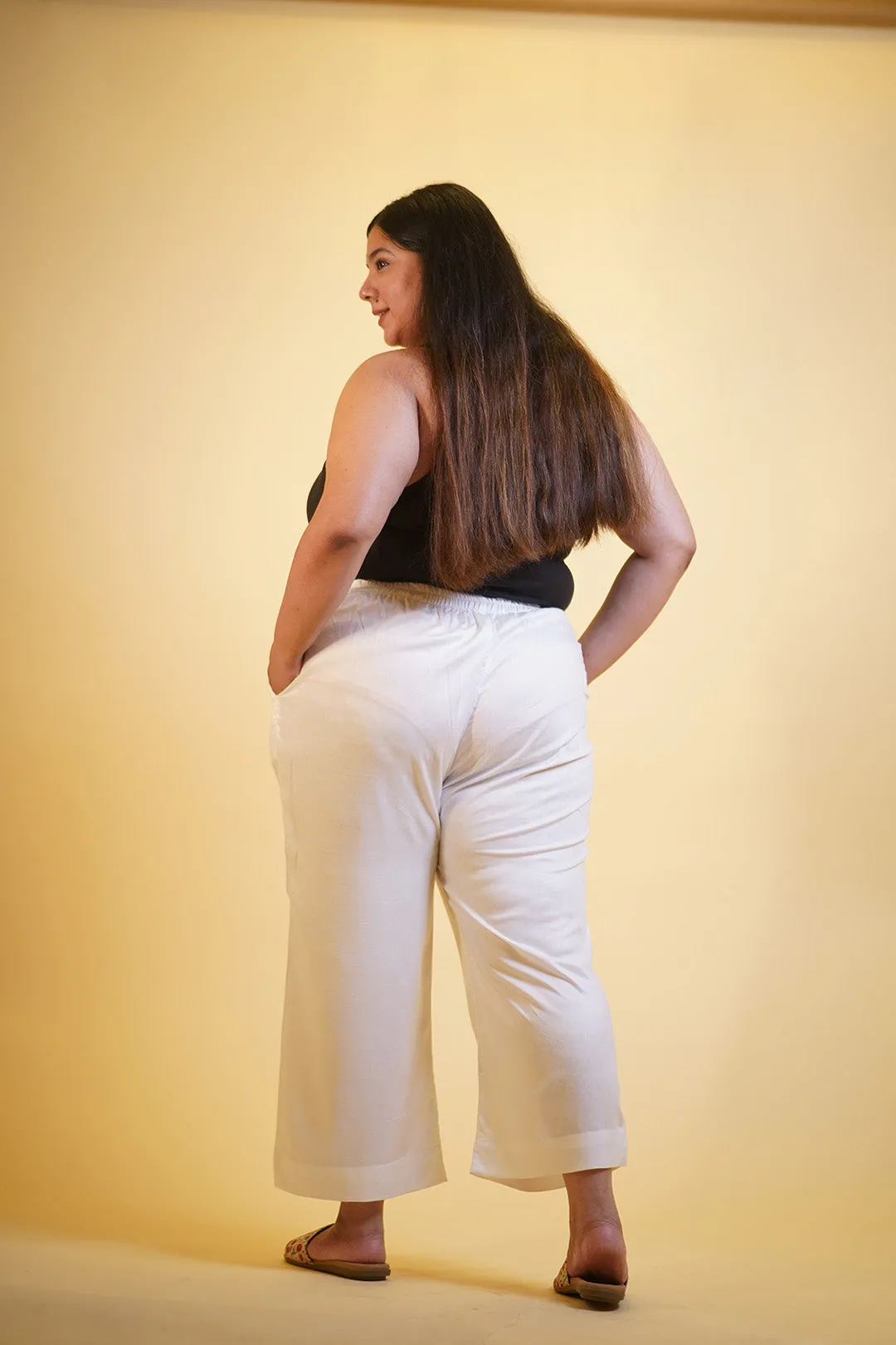 MilkyWhite Rayon PrintedPalazzoPants - IvoryBlossom