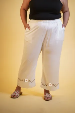 MilkyWhite Rayon PrintedPalazzoPants - IvoryBlossom