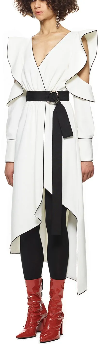 Monochrome Asymmetric Wrap Dress