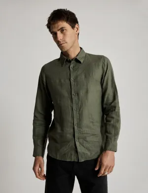 Mr Simple Linen Long Sleeve Shirt in Fatigue
