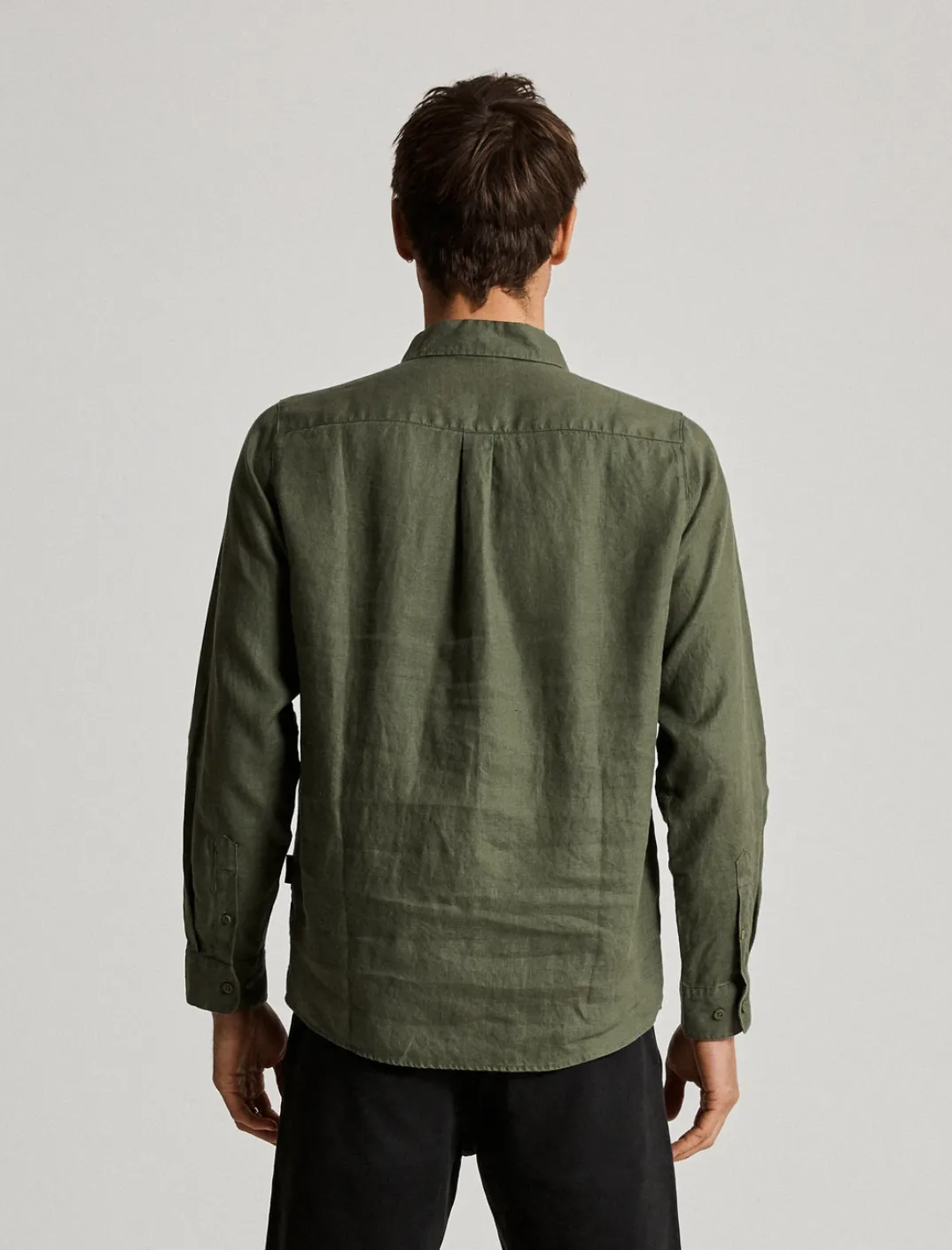 Mr Simple Linen Long Sleeve Shirt in Fatigue