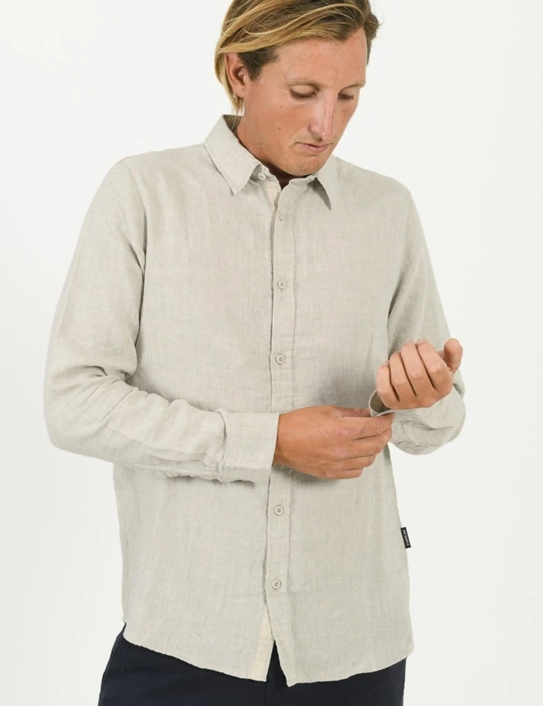 Mr Simple Linen Long Sleeve Shirt  in Natural