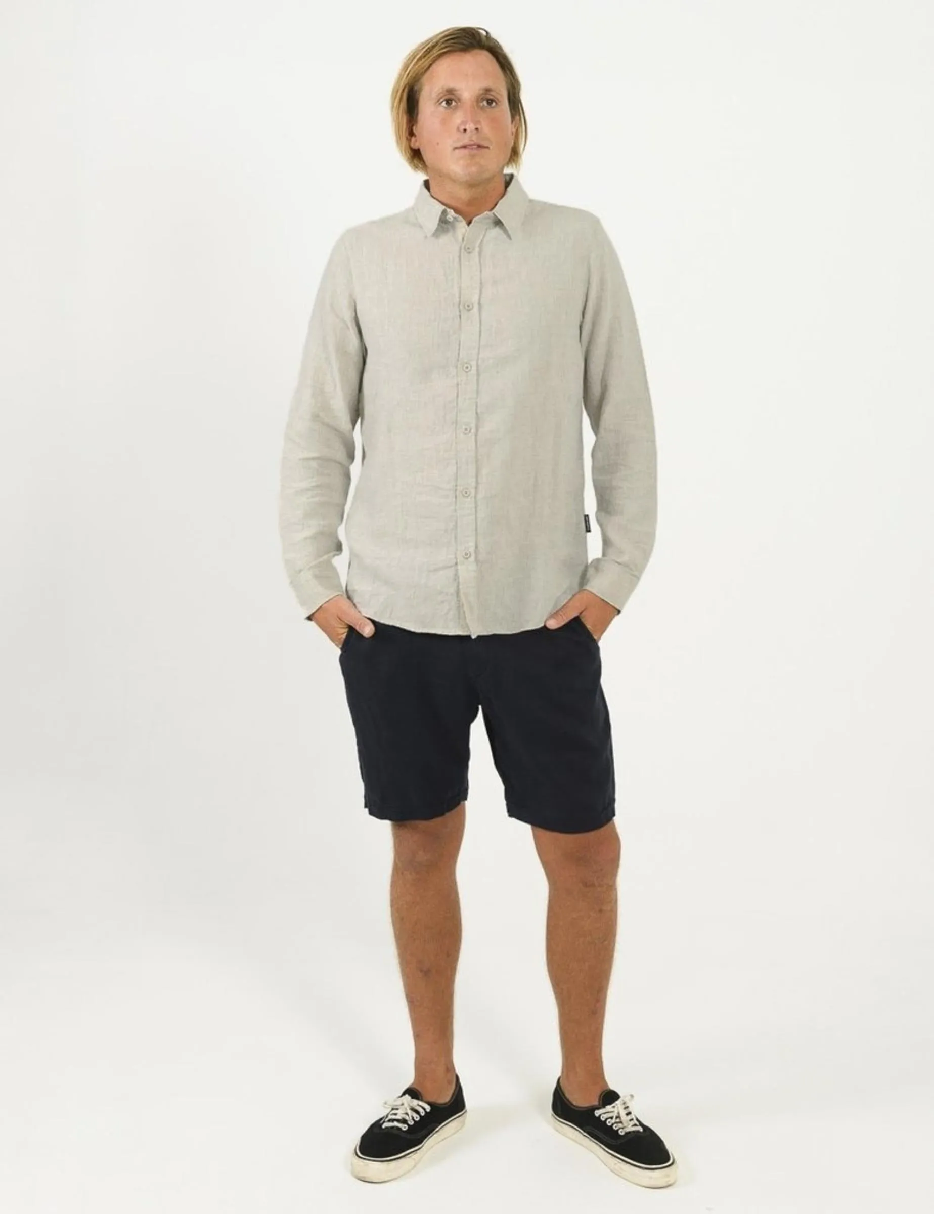 Mr Simple Linen Long Sleeve Shirt  in Natural