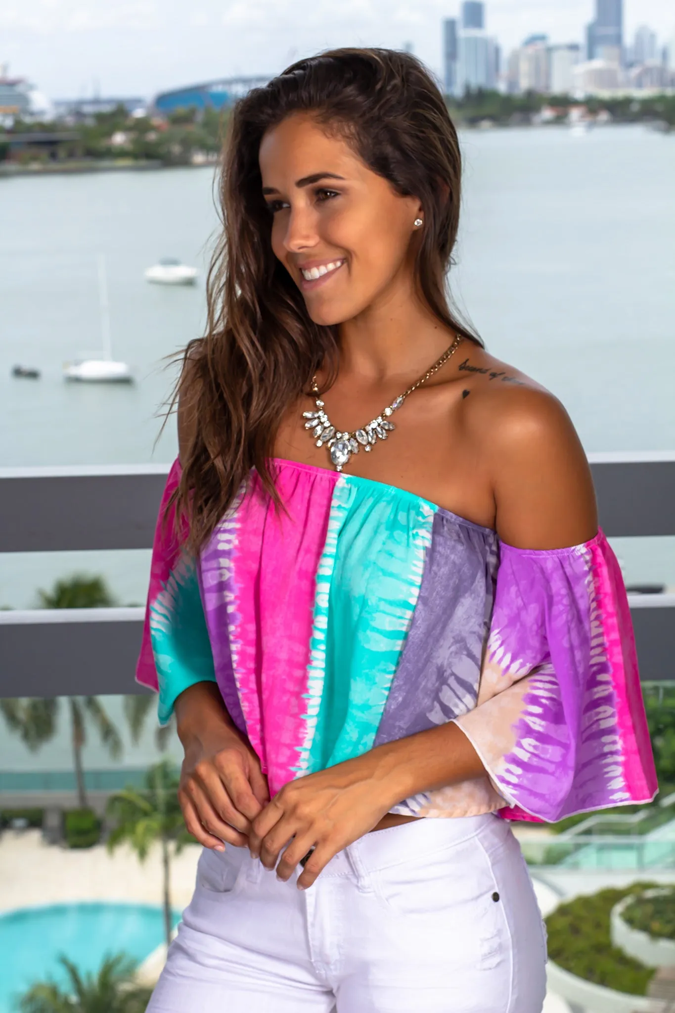 Multi Colored Striped Off Shoulder Top