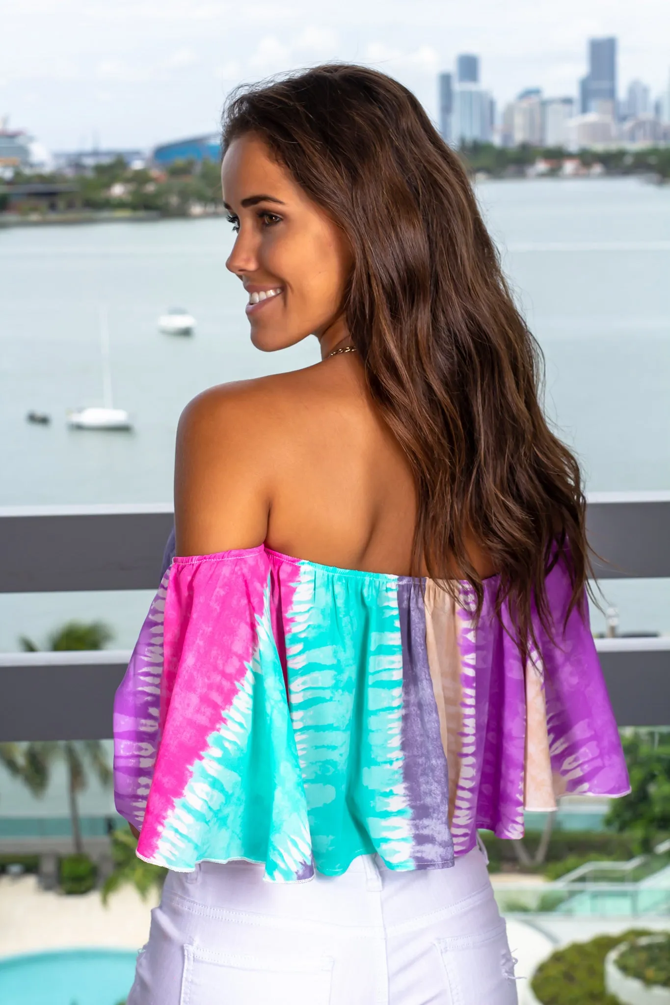 Multi Colored Striped Off Shoulder Top
