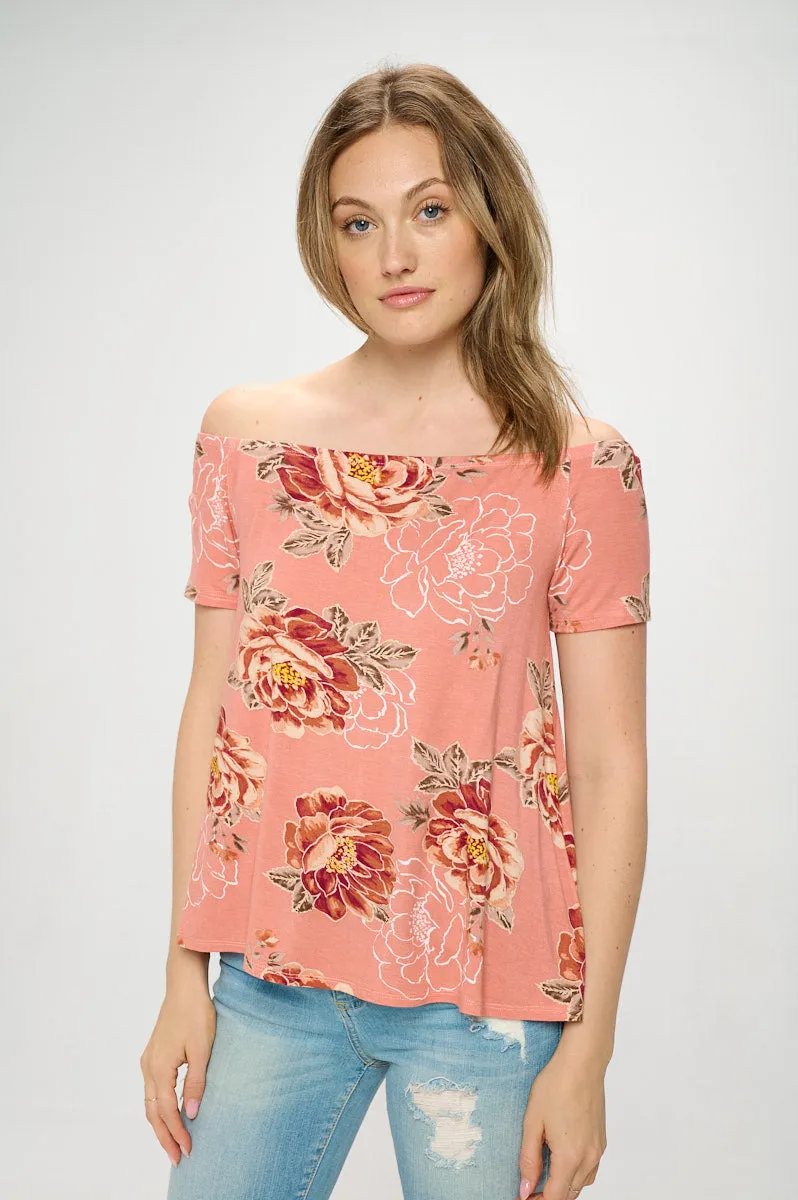 OFF SHOULDER FLORAL TEE
