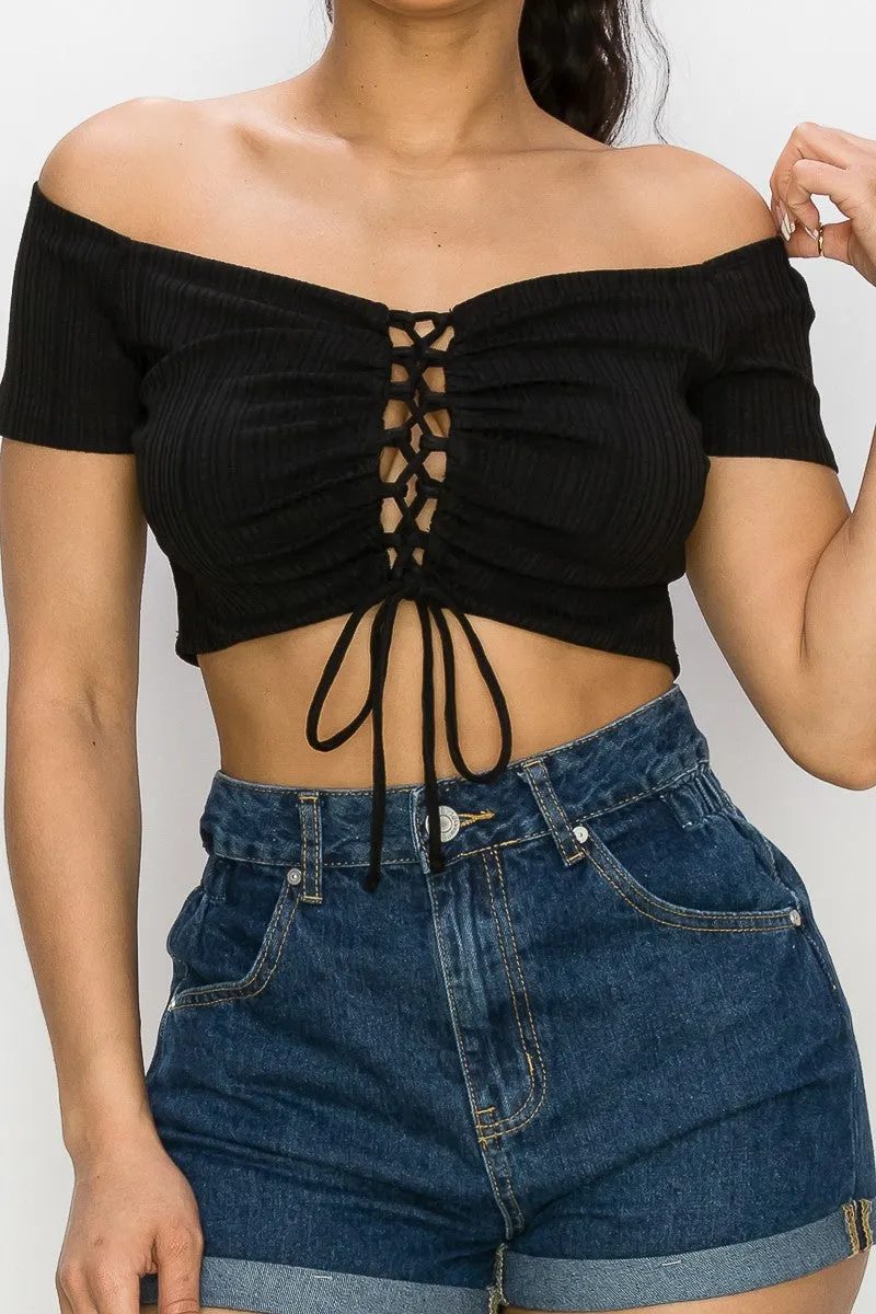 Off Shoulder Lace-Up Bustier Top