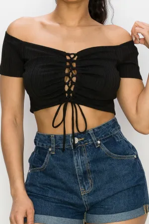 Off Shoulder Lace-Up Bustier Top