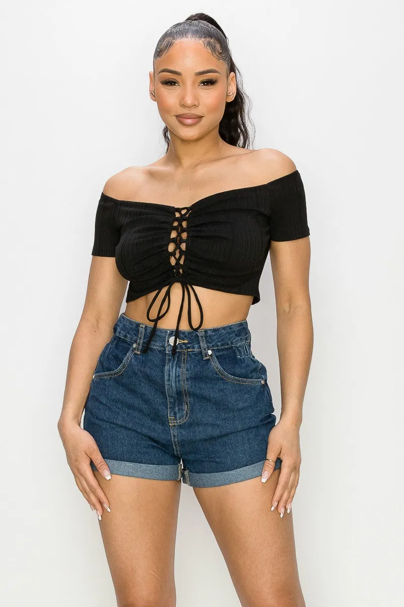 Off Shoulder Lace-Up Bustier Top