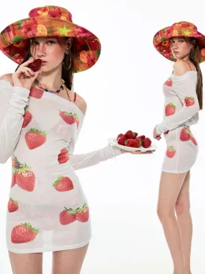 Off Shoulder Sheer Sexy Summer Print Tee【s0000009138】