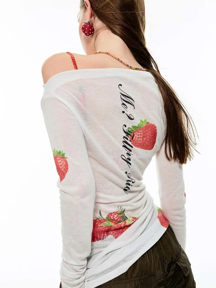 Off Shoulder Sheer Sexy Summer Print Tee【s0000009138】