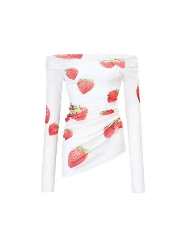 Off Shoulder Sheer Sexy Summer Print Tee【s0000009138】