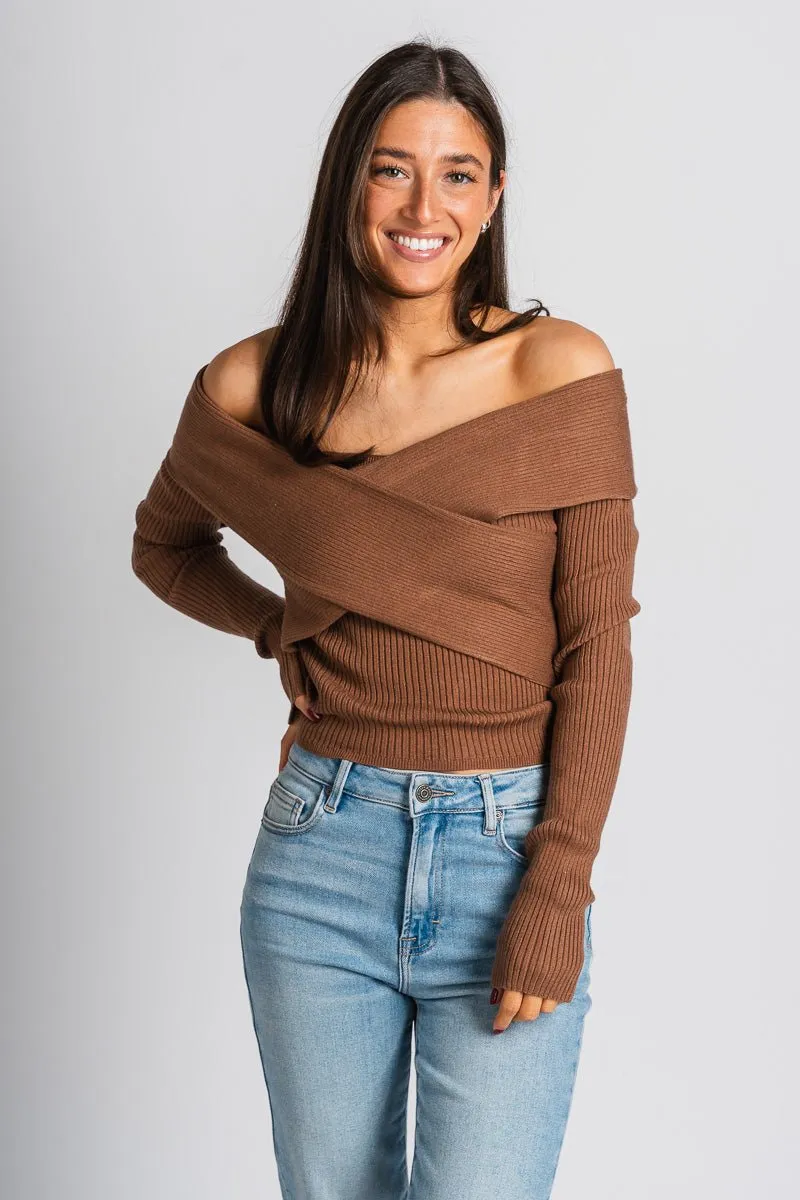 Off shoulder top brown