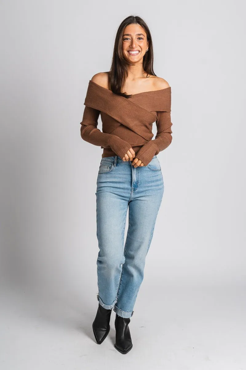 Off shoulder top brown