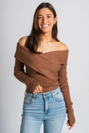 Off shoulder top brown