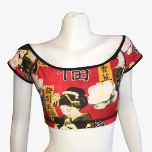 OFF THE SHOULDER CROP TOP RED GEISHA/RED PLAID