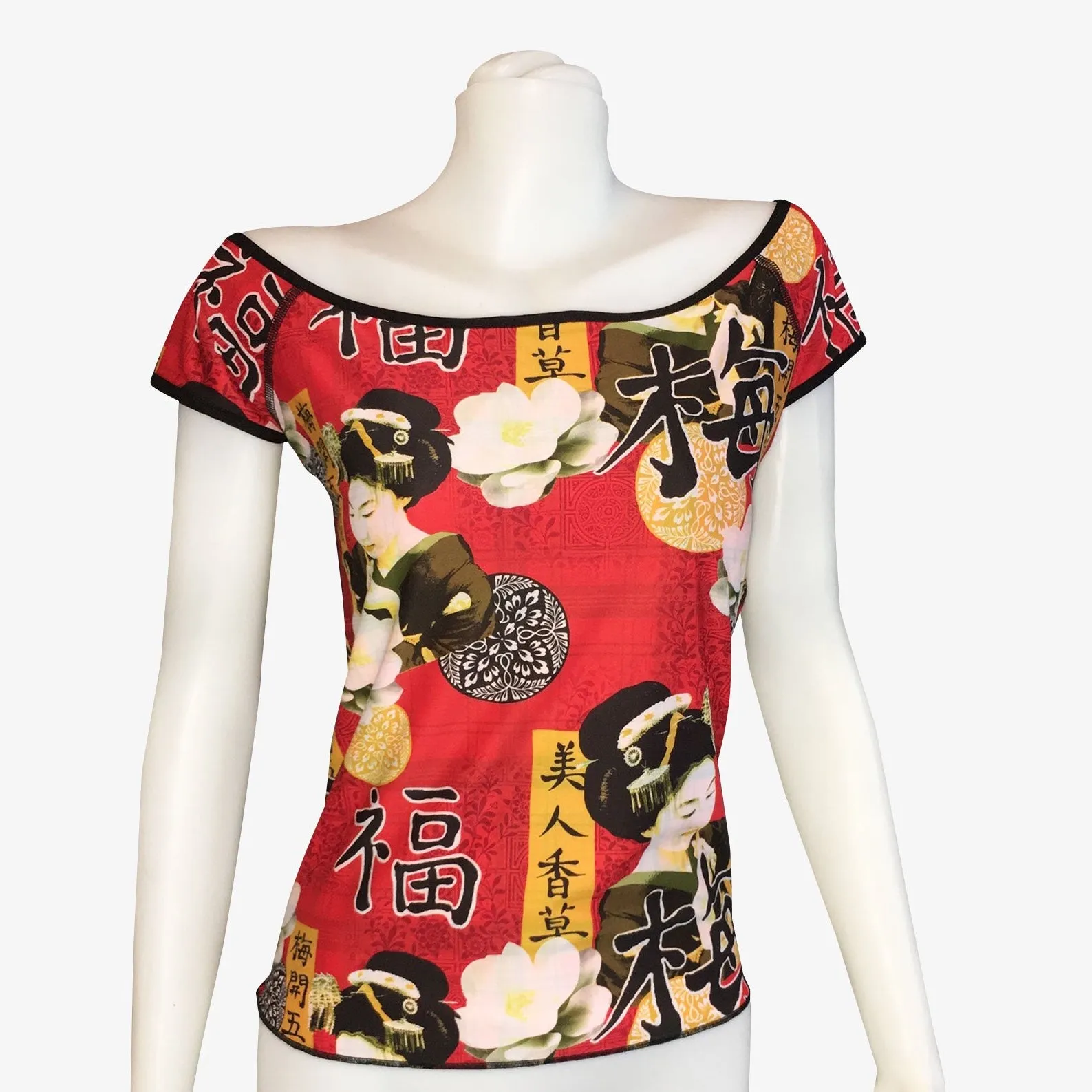 OFF THE SHOULDER TOP RED GEISHA/RED PLAID