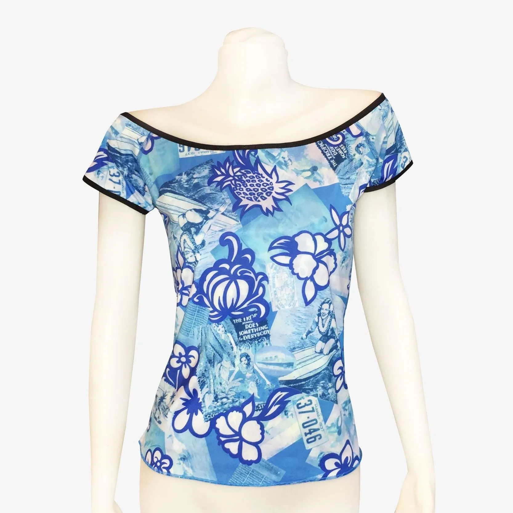 OFF THE SHOULDER TOP VINTAGE BLUE HAWAII/OCEAN BLUE