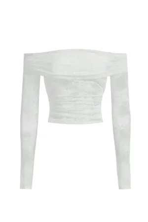 Paislee Long Sleeve Lace Top (White)