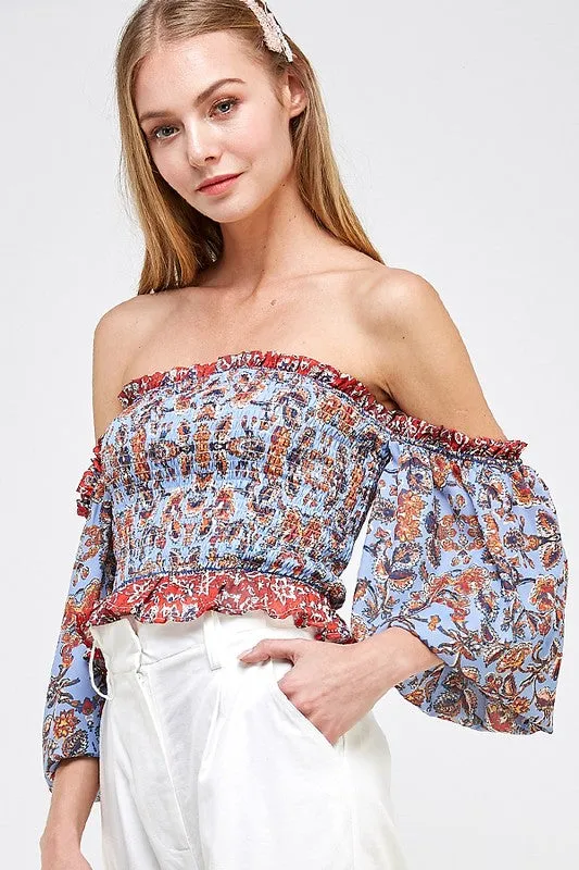 Paisley Print OTS Top