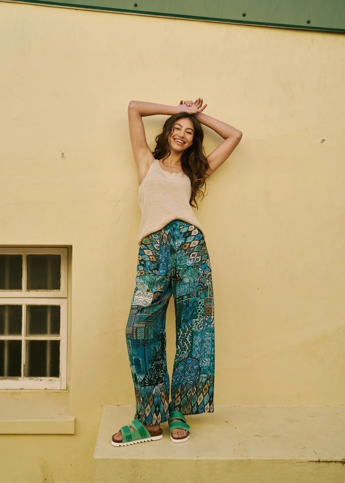 Palazzo Pants With Patch Pocket In Blue Ethnic