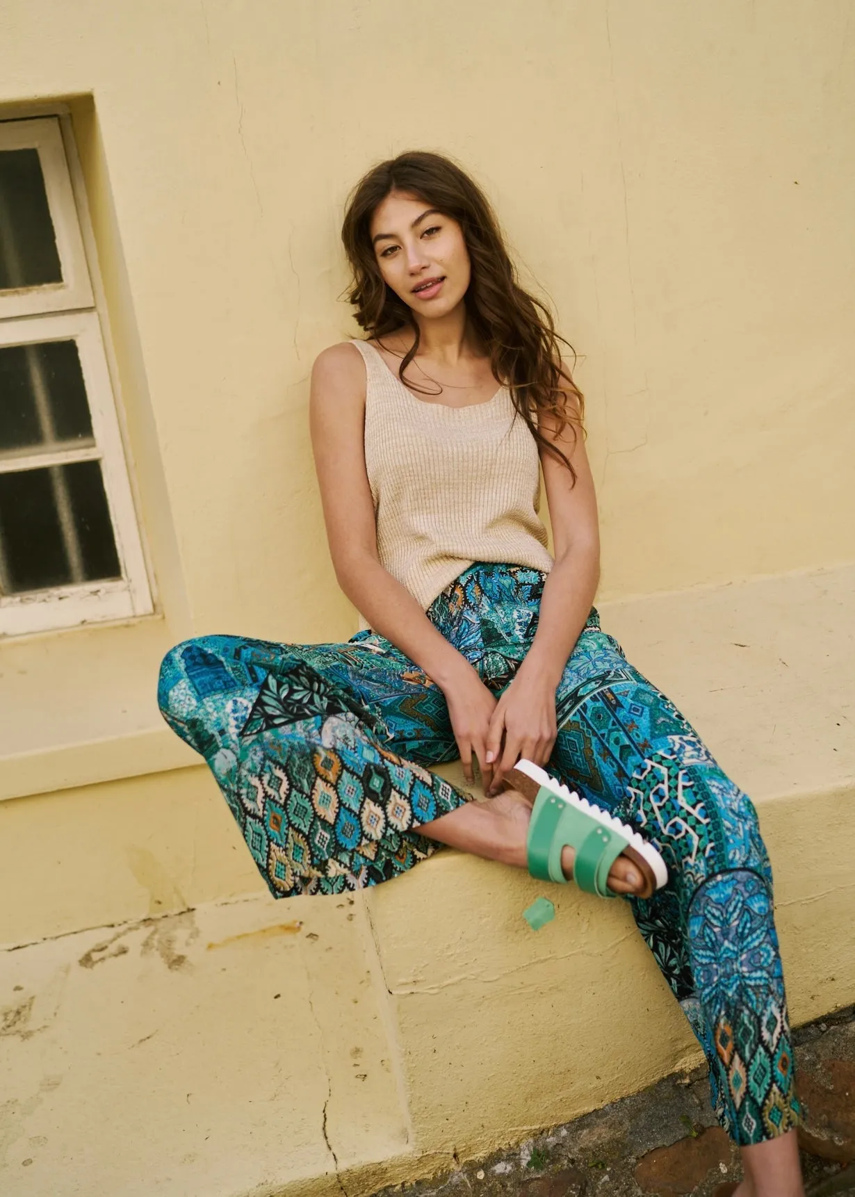 Palazzo Pants With Patch Pocket In Blue Ethnic
